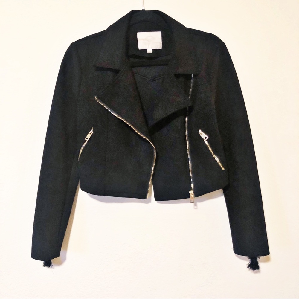 VERA & LUCY Faux suede black Moto jacket tassels